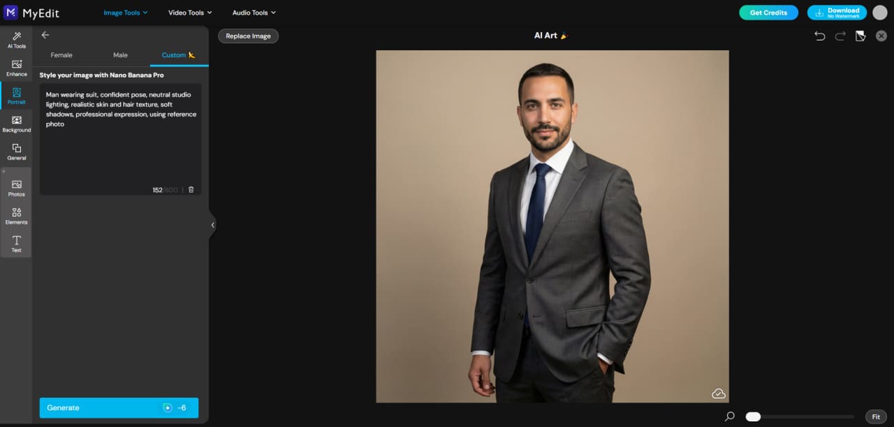 Generated boys and men portrait with MyEdit