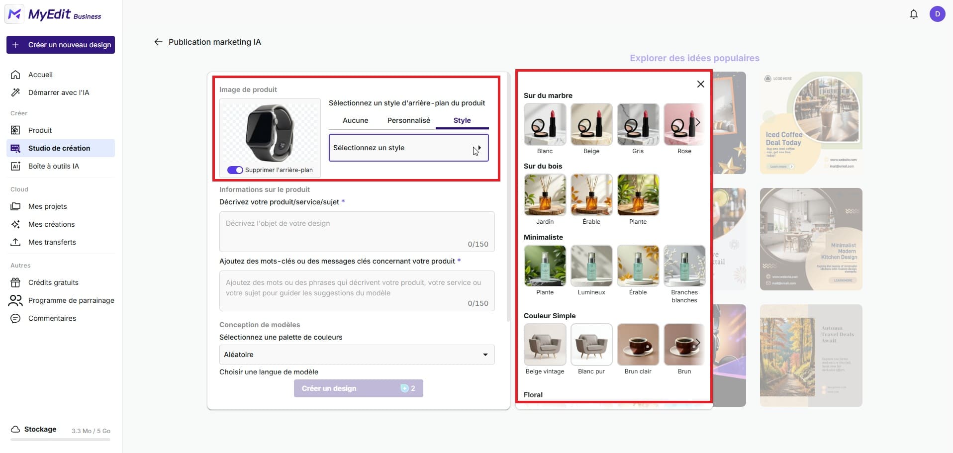 Créer un design avec MyEdit en ligne
