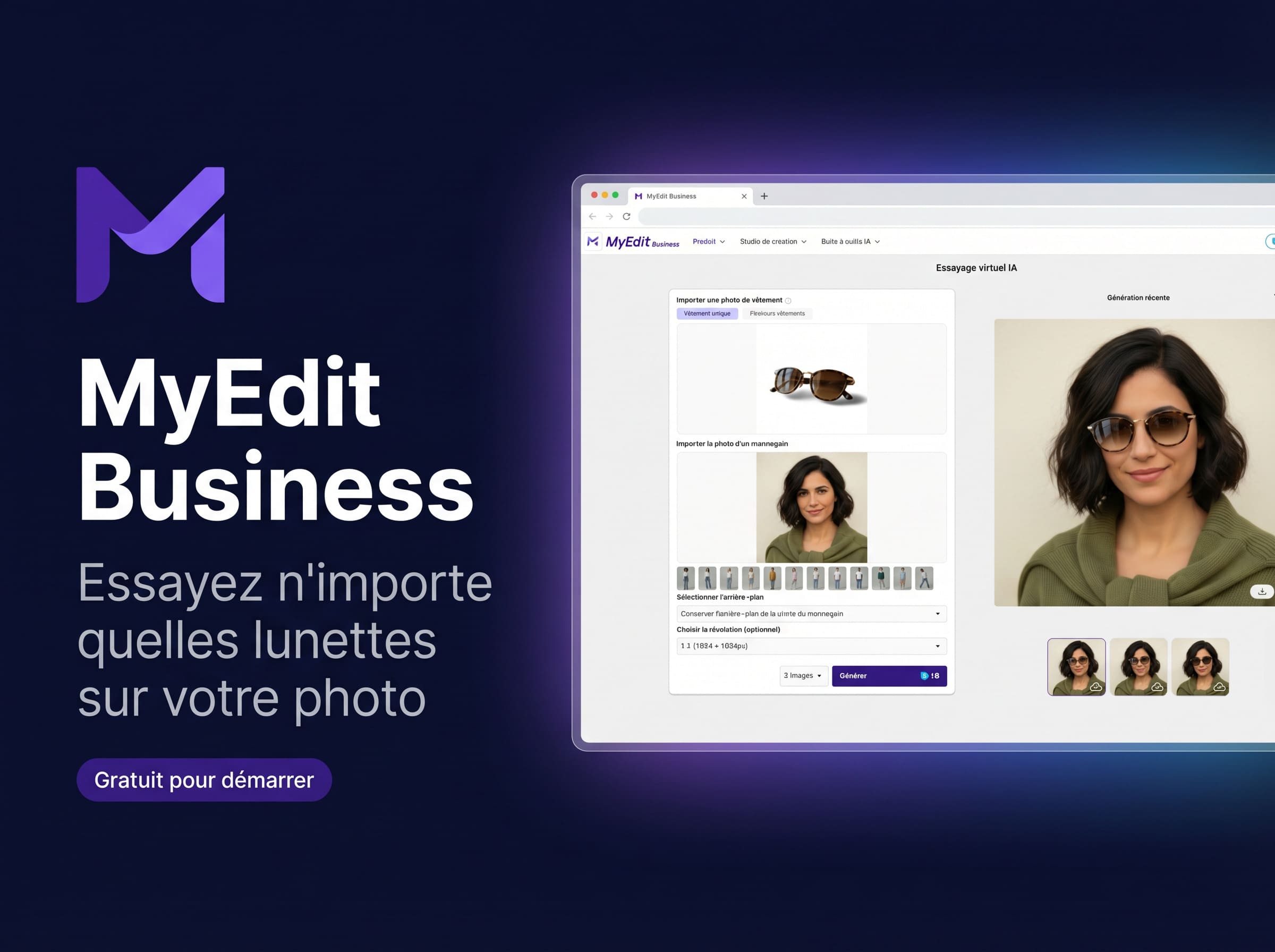 MyEdit Business - essayer des lunettes virtuellement avec sa photo