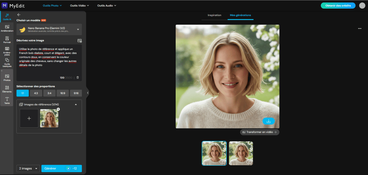 Résultat final de la coiffure virtuelle générée avec MyEdit