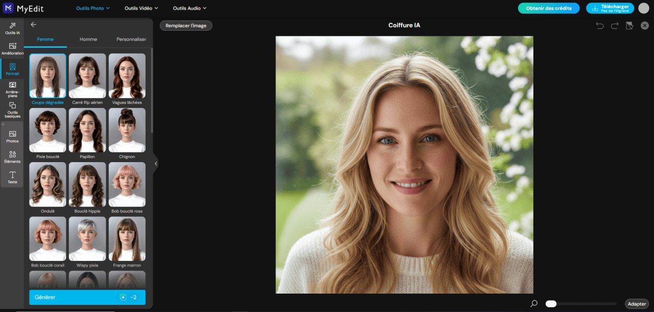 Importer un portrait dans MyEdit pour changer la coiffure
