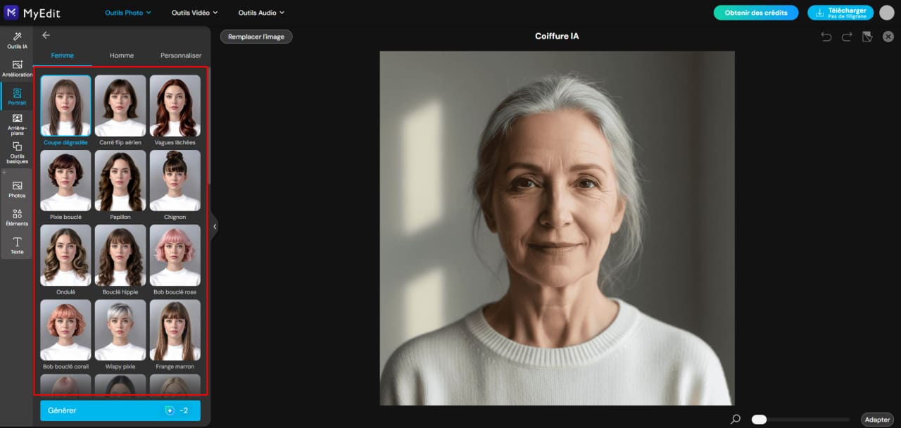 Sélectionner un modèle de coiffure rajeunissante dans MyEdit