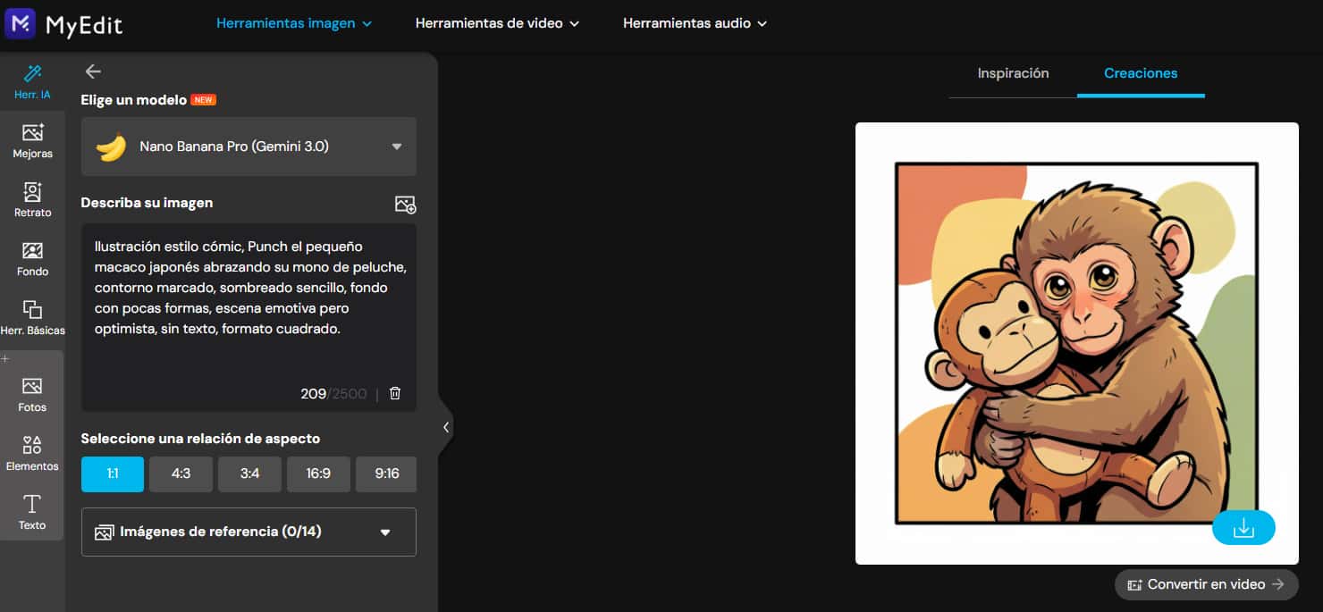 Crear imágenes basadas en el mono Punch con MyEdit