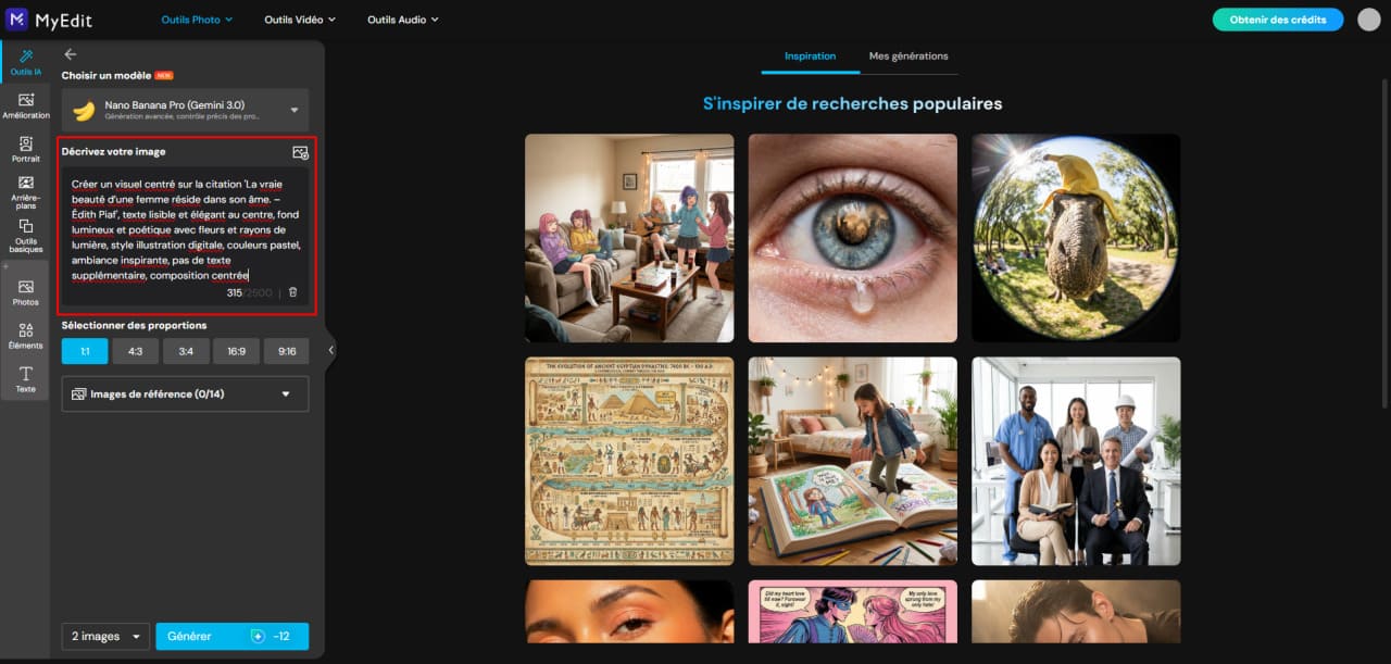 Entrer votre prompt IA dans MyEdit