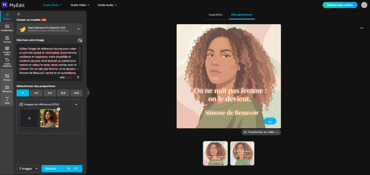 Visuel généré pour la Journée de la Femme avec MyEdit