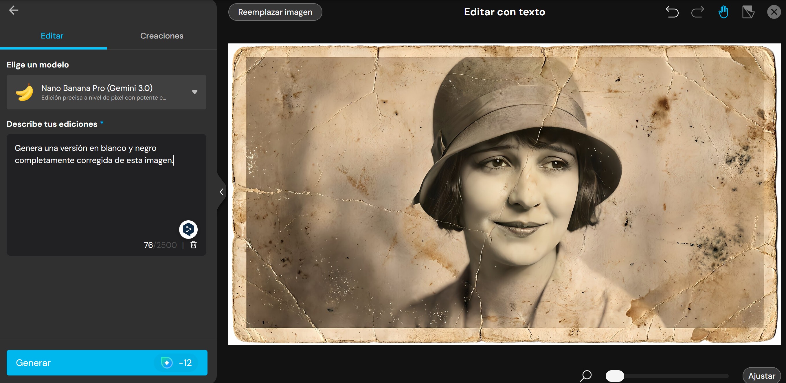 Interfaz de la herramienta para Editar por Texto de MyEdit