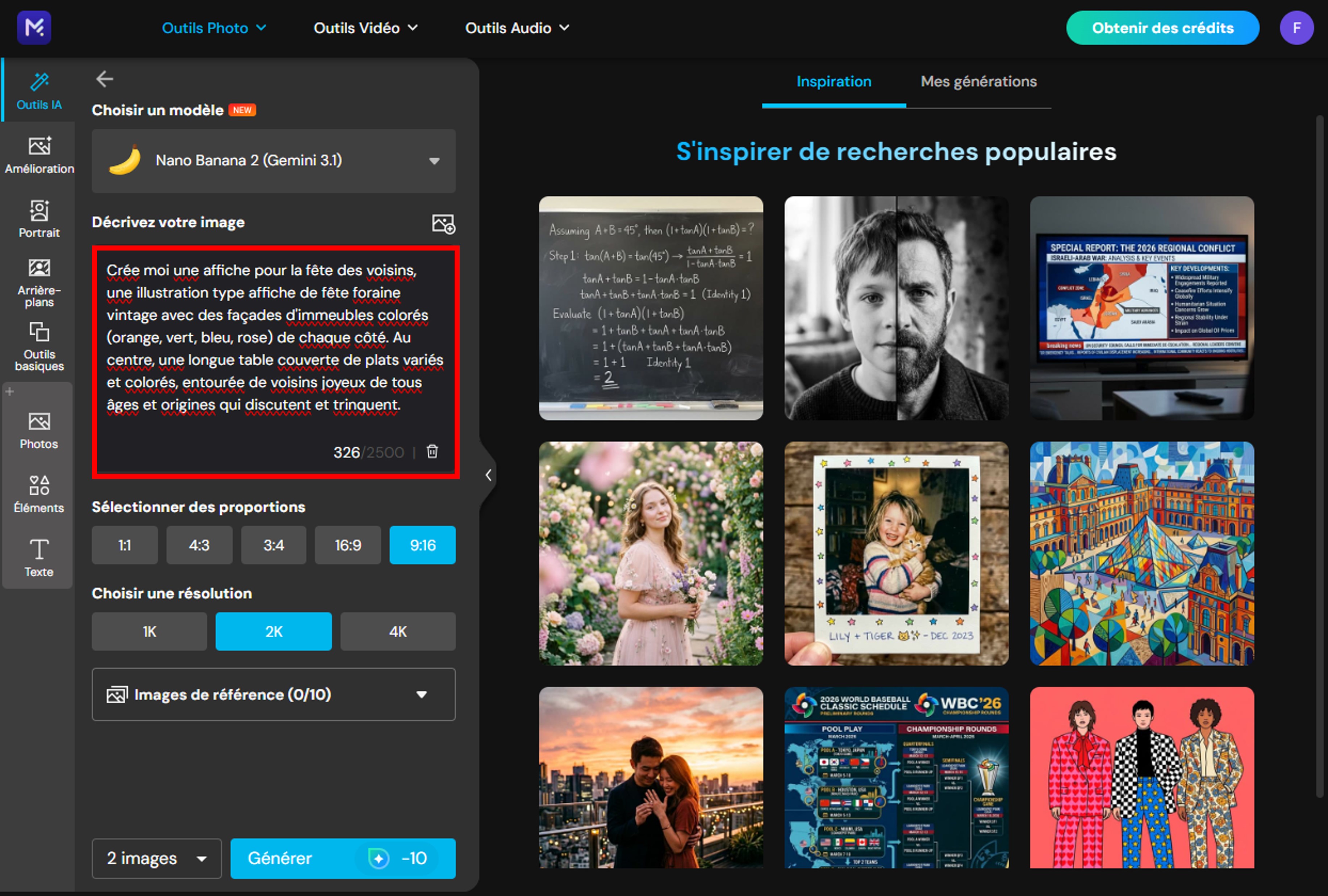 Saisie du prompt fête des voisins dans le générateur d'images IA de MyEdit