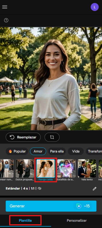 Interfaz de la herramienta Imagen a video con IA de MyEdit