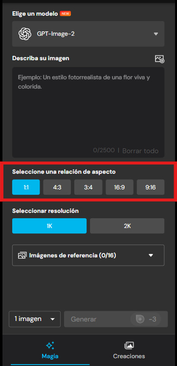 Interfaz de MyEdit para seleccionar formato de imagen