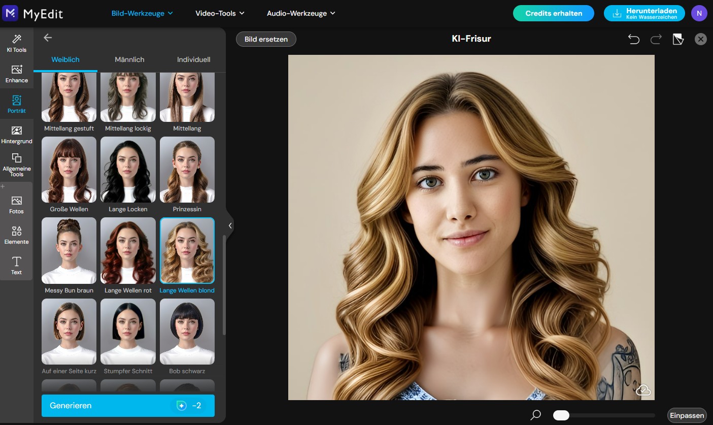 MyEdit - Frisuren mit KI-Vorlagen testen