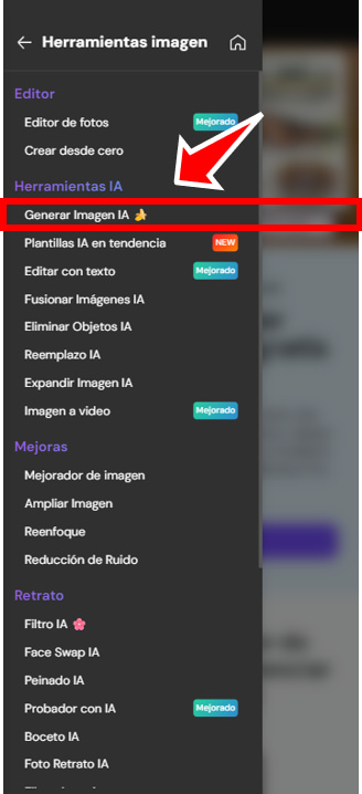 Herramienta para generar imágenes con IA de Myedit