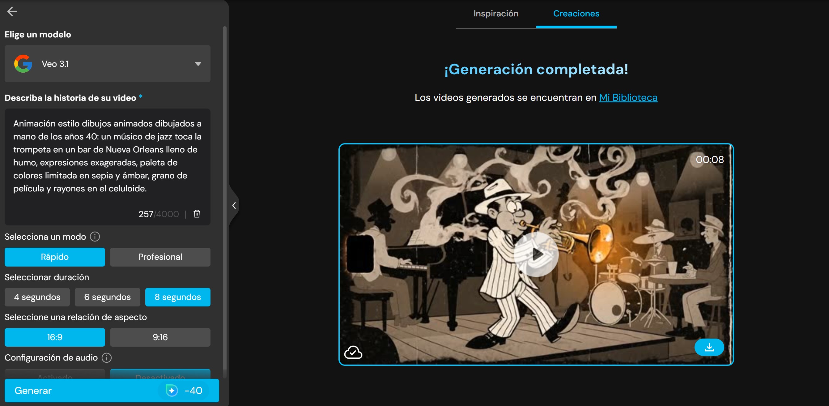 Interfaz de ususario del generador de videos con IA de MyEdit