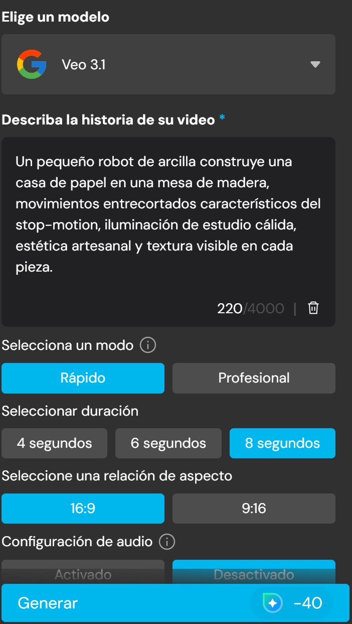 Interfaz de ususario del generador de videos con IA de MyEdit
