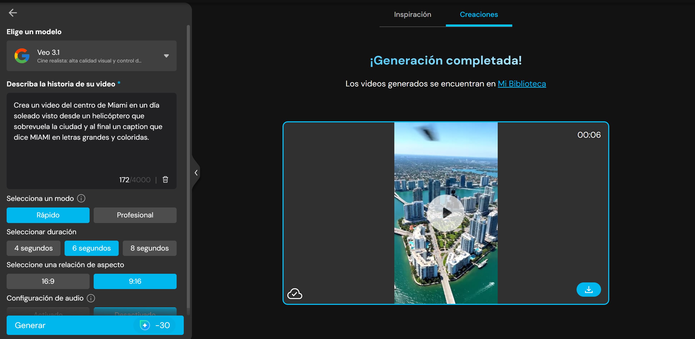 Interfaz de ususario del generador de videos con IA de MyEdit