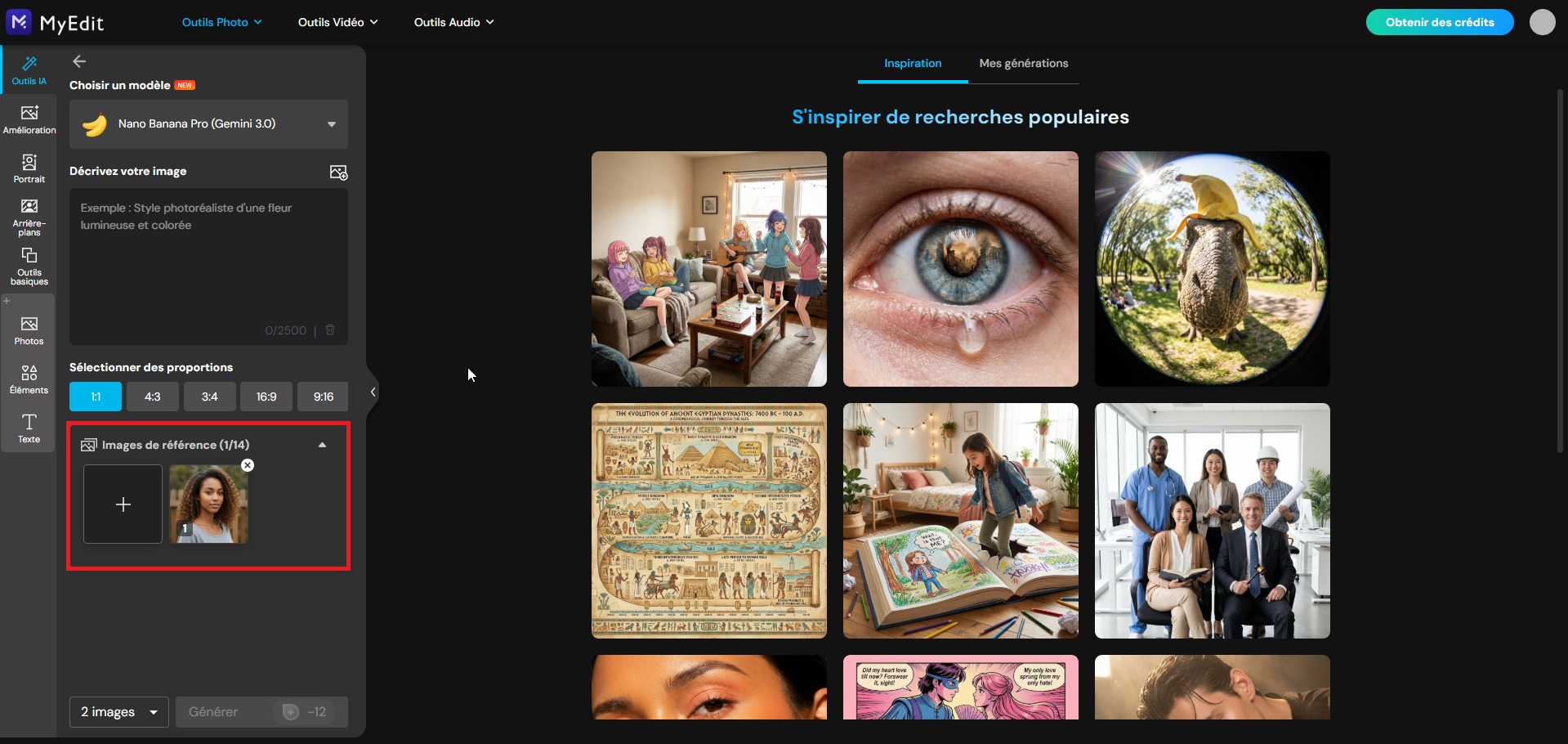 Upload de la photo de référence sur MyEdit