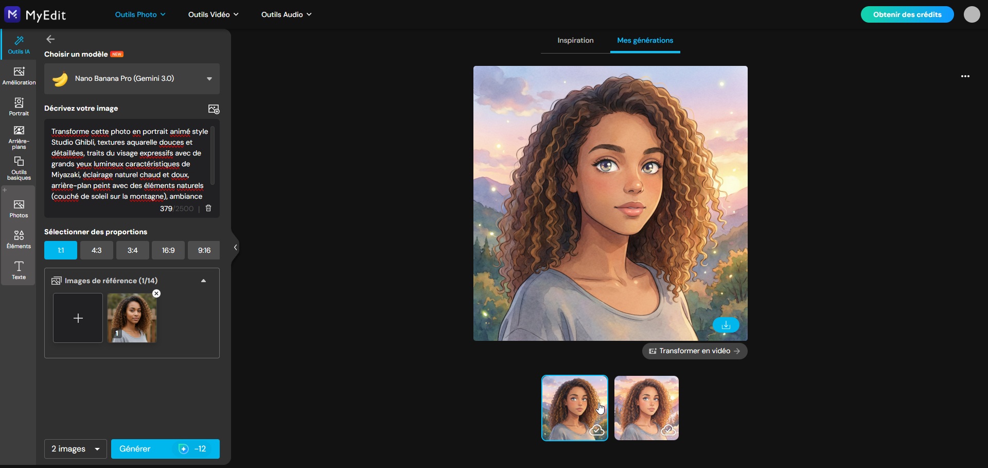 Résultat de la génération d'image IA sur MyEdit