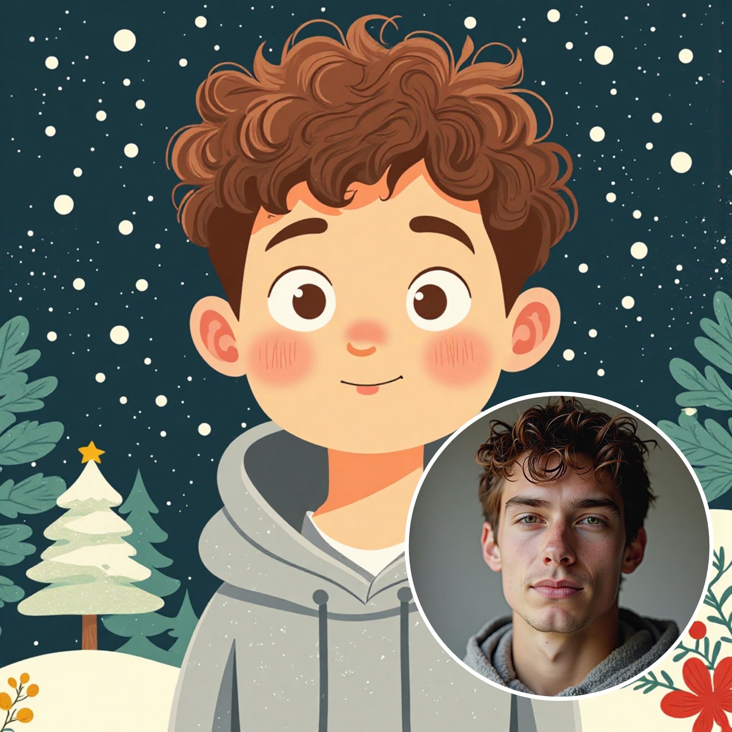 AI-generated Christmas storybook portrait