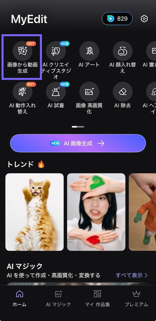 MyEditの画像から動画化する解説画面