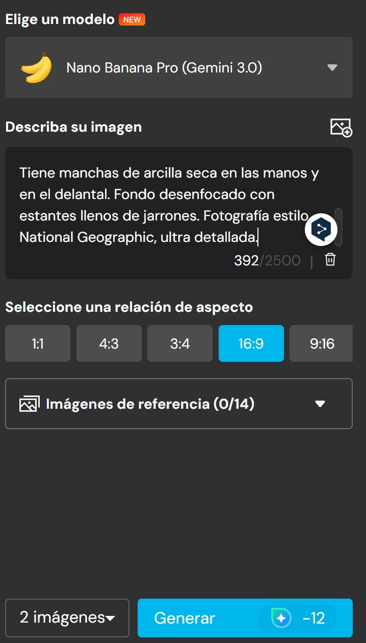 Interfaz del Generado de imágenes con IA de MyEdit