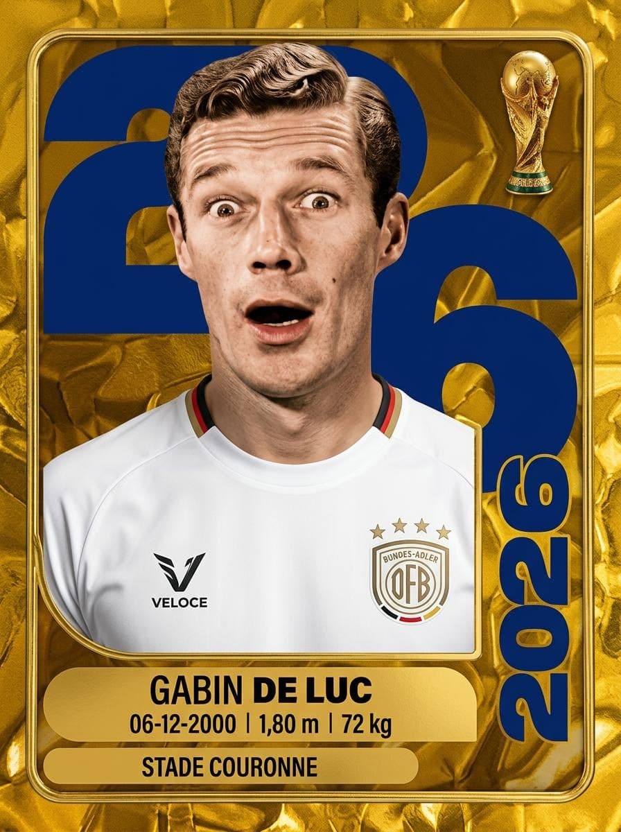 Hochwertige KI-Fußball-Sammelkarte von Gabin de Luc im goldenen Premium-Design mit Bundes-Adler-Logo aus MyEdit.