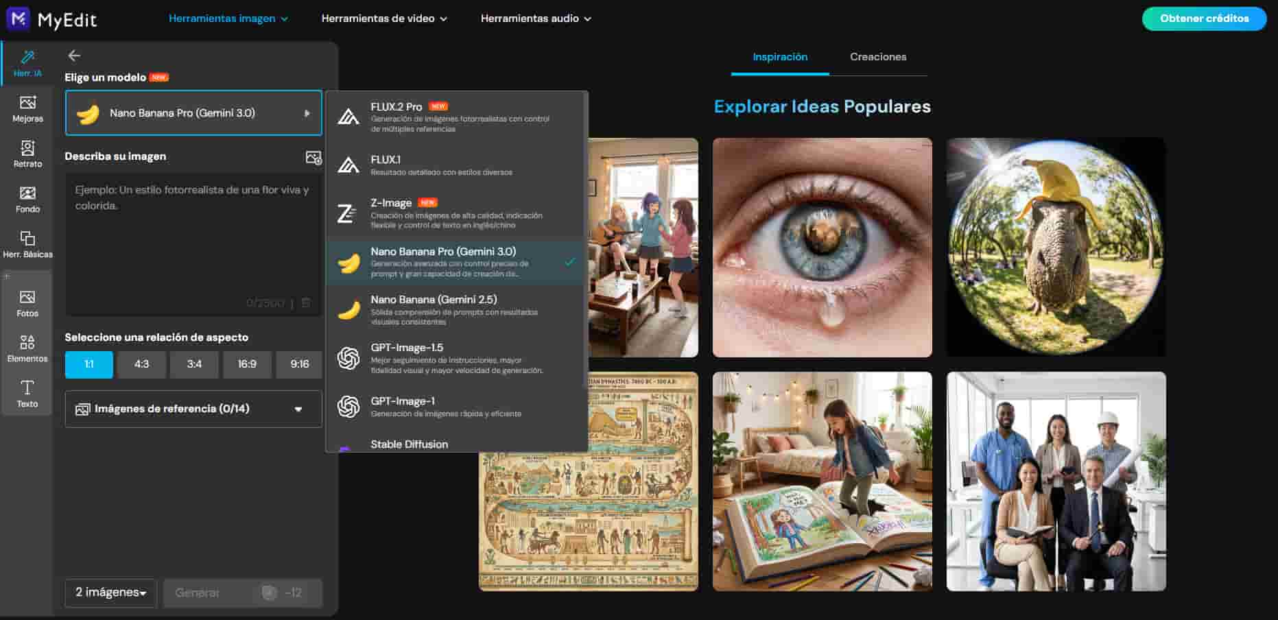 Selección de modelos IA en MyEdit