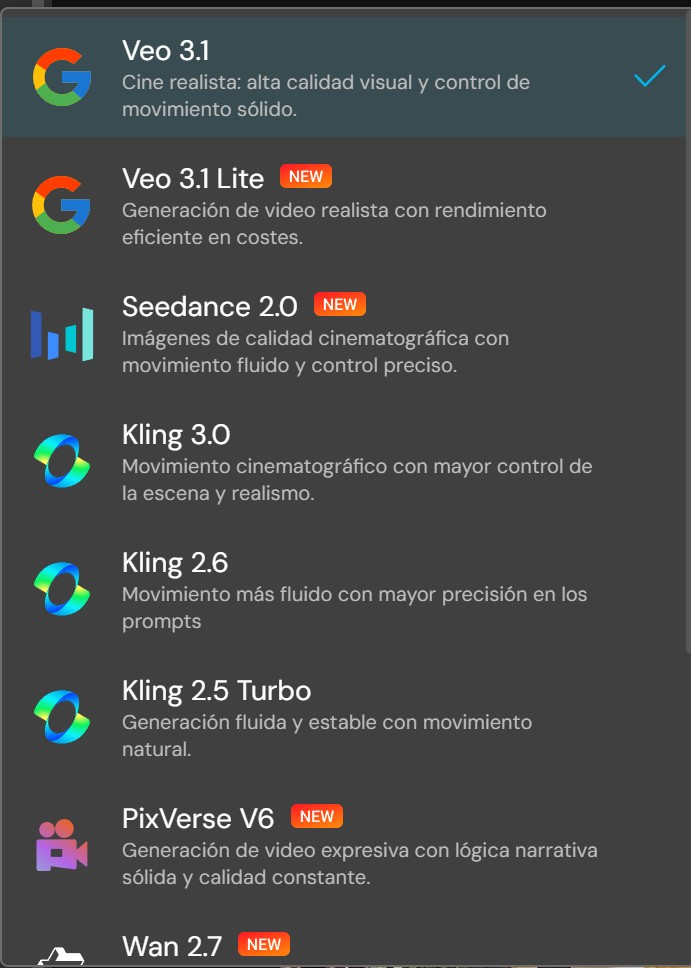 MyEdit selector de modelos IA disponibles Veo 3 Kling 3.0 Sora 2