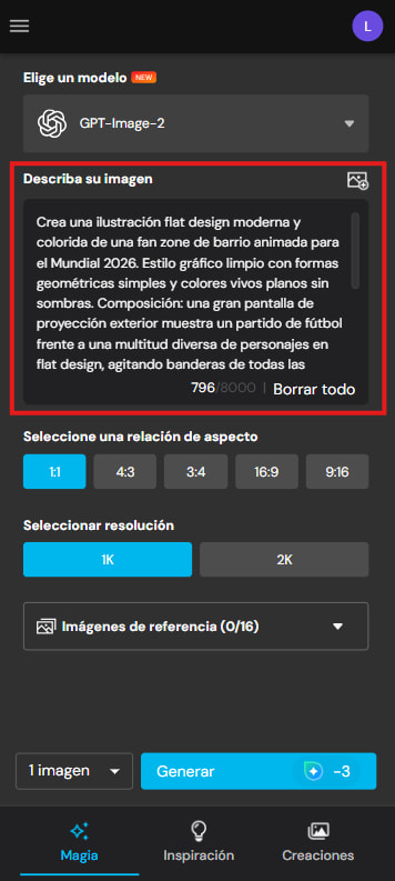 Escribir el prompt del Mundial 2026 en el generador de imágenes IA de MyEdit