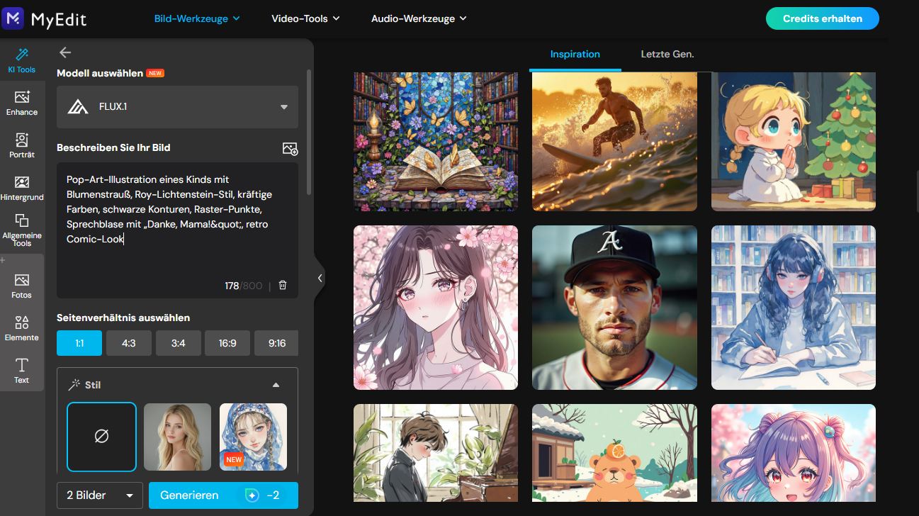 Weihnachts-Prompt in den MyEdit Bildgenerator eingeben