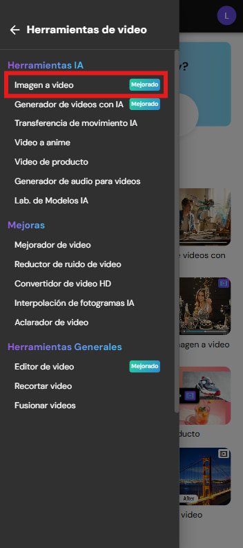 Interfaz de la herramienta Imagen a video con IA de MyEdit