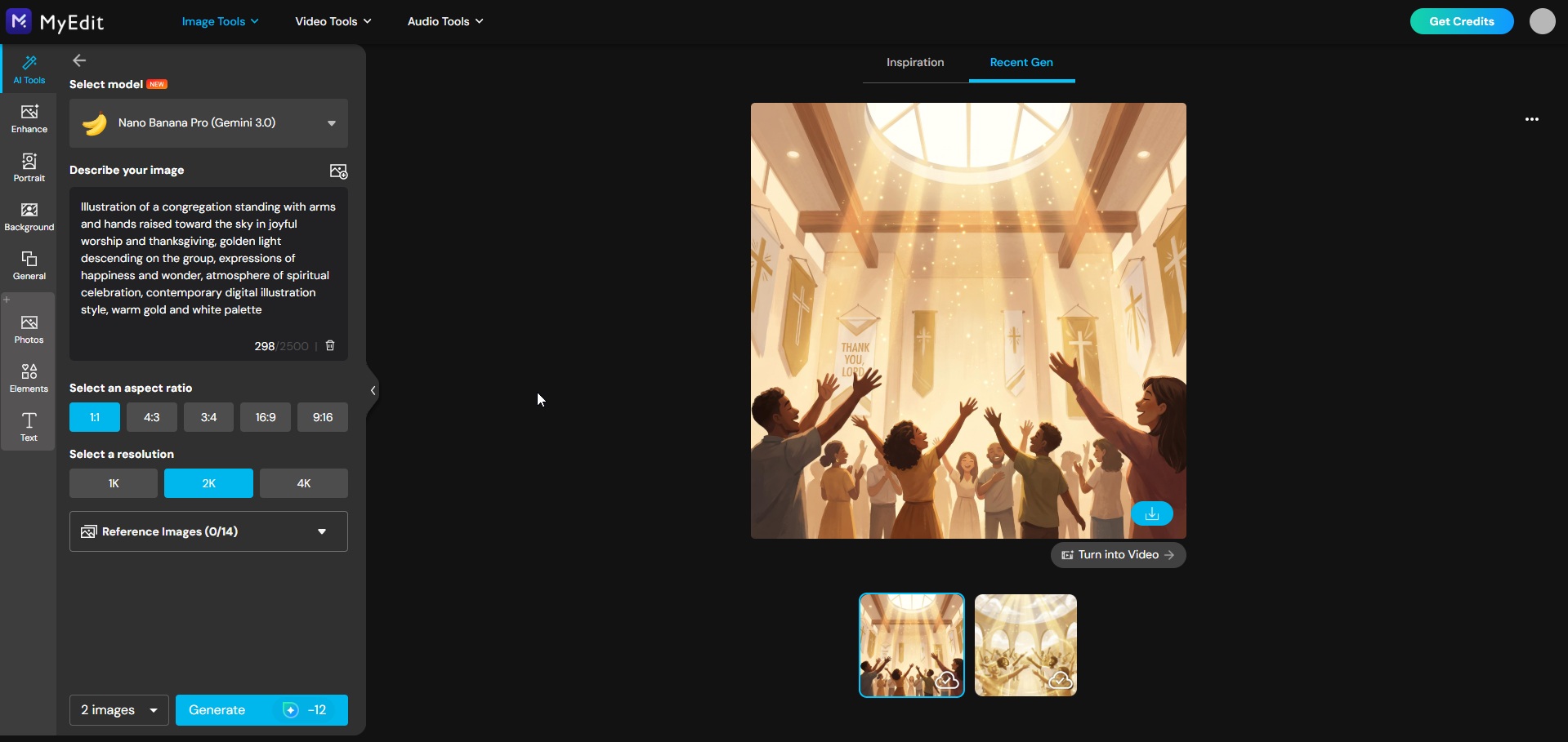 Generating a Pentecost image with MyEdit