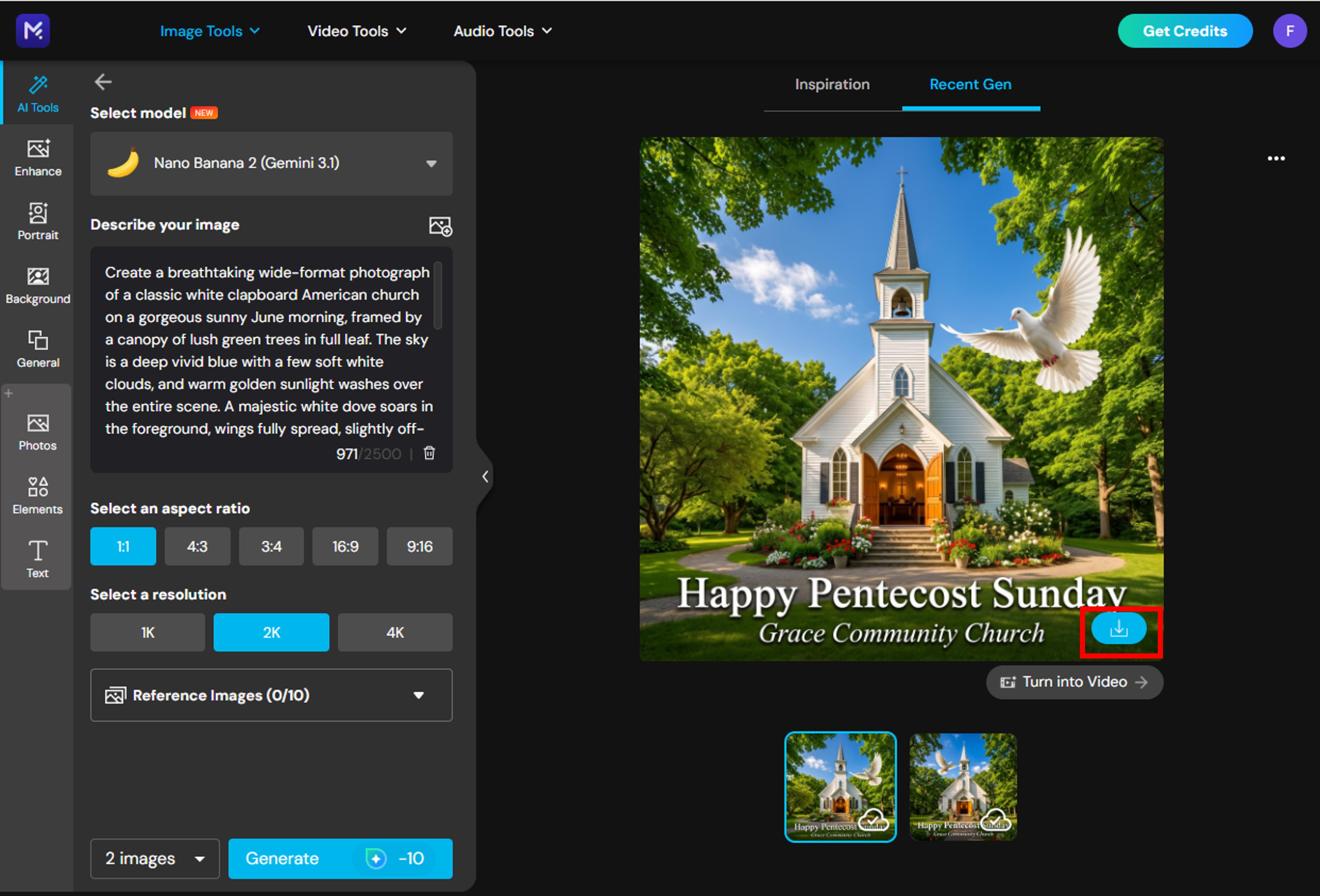 Result of the Pentecost Sunday image generated by AI on MyEdit