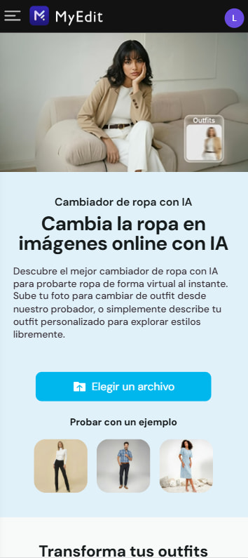 Subir foto al probador de atuendos IA de MyEdit con colores de paleta personal
