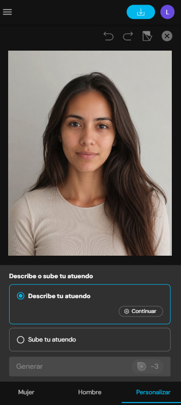 Subir foto al probador de atuendos IA de MyEdit con colores de paleta personal