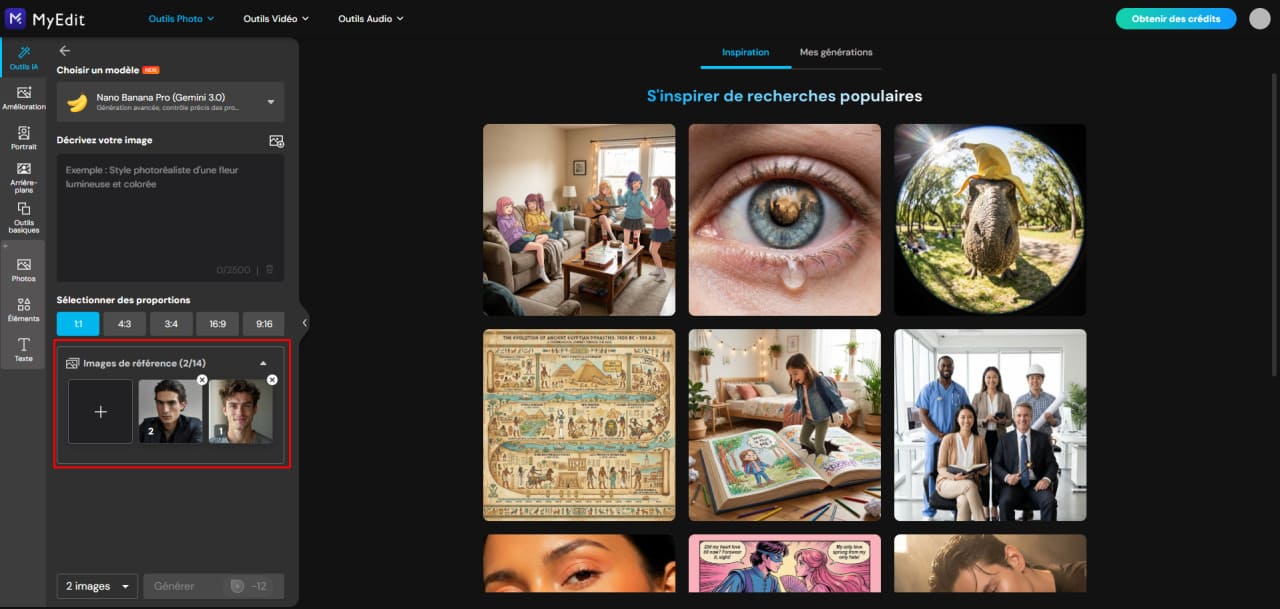 Importer un portrait et une photo de coiffure de référence dans MyEdit pour générer un look virtuel