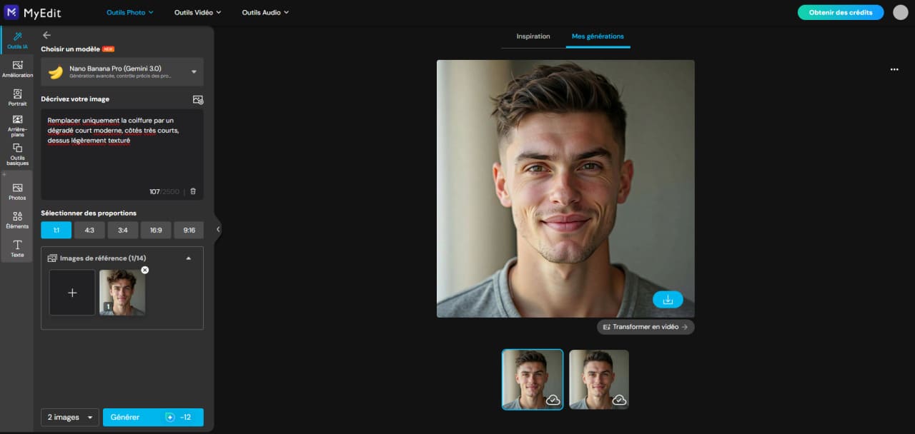 Résultat final de la coiffure virtuelle générée avec MyEdit