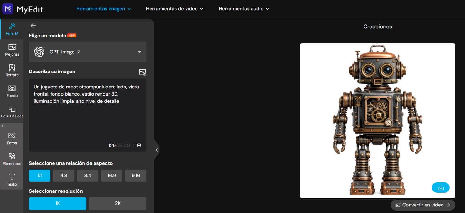 Imagen de referencia generada en MyEdit lista para Meshy AI