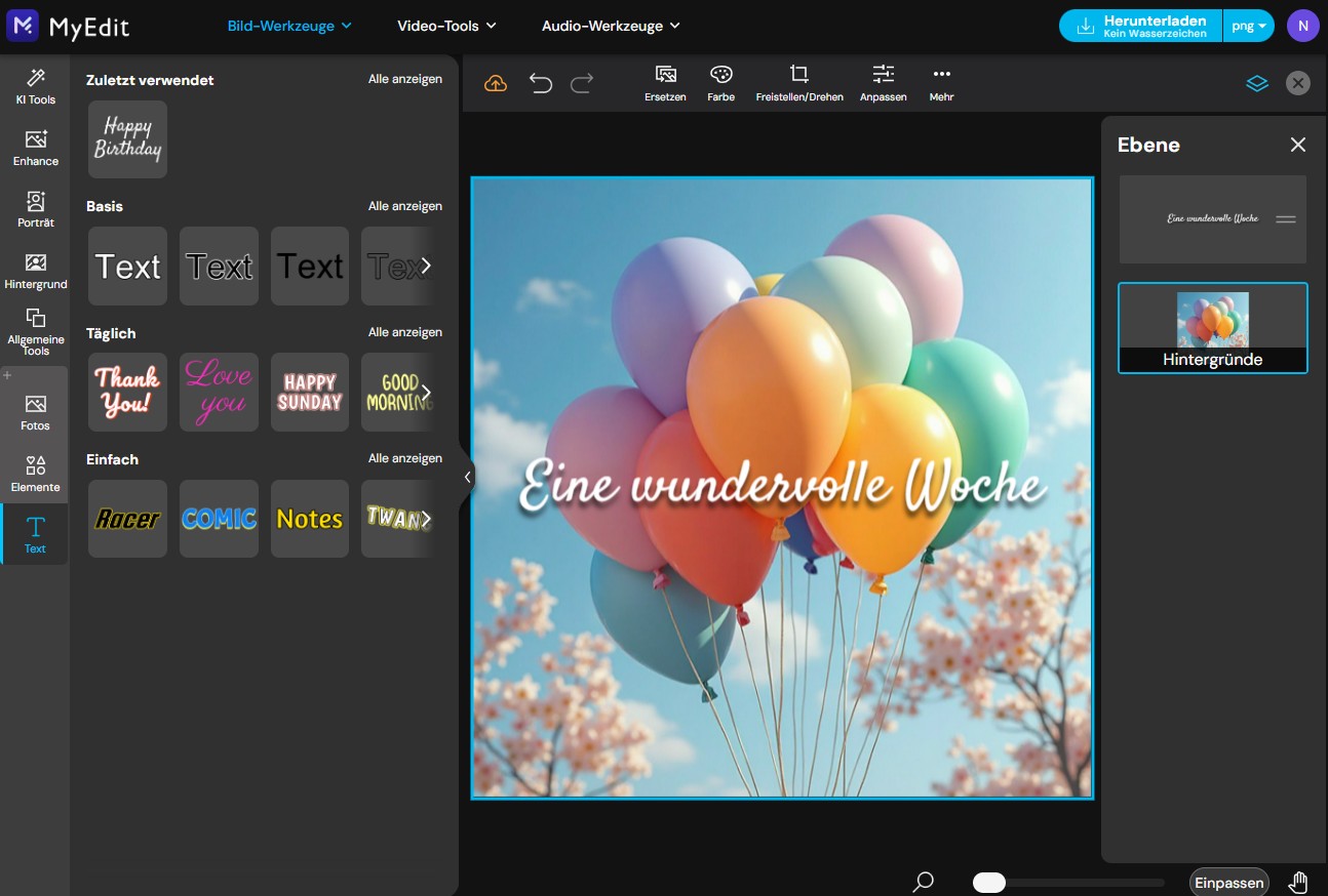 MyEdit - Wochentagsgrüße gestalten