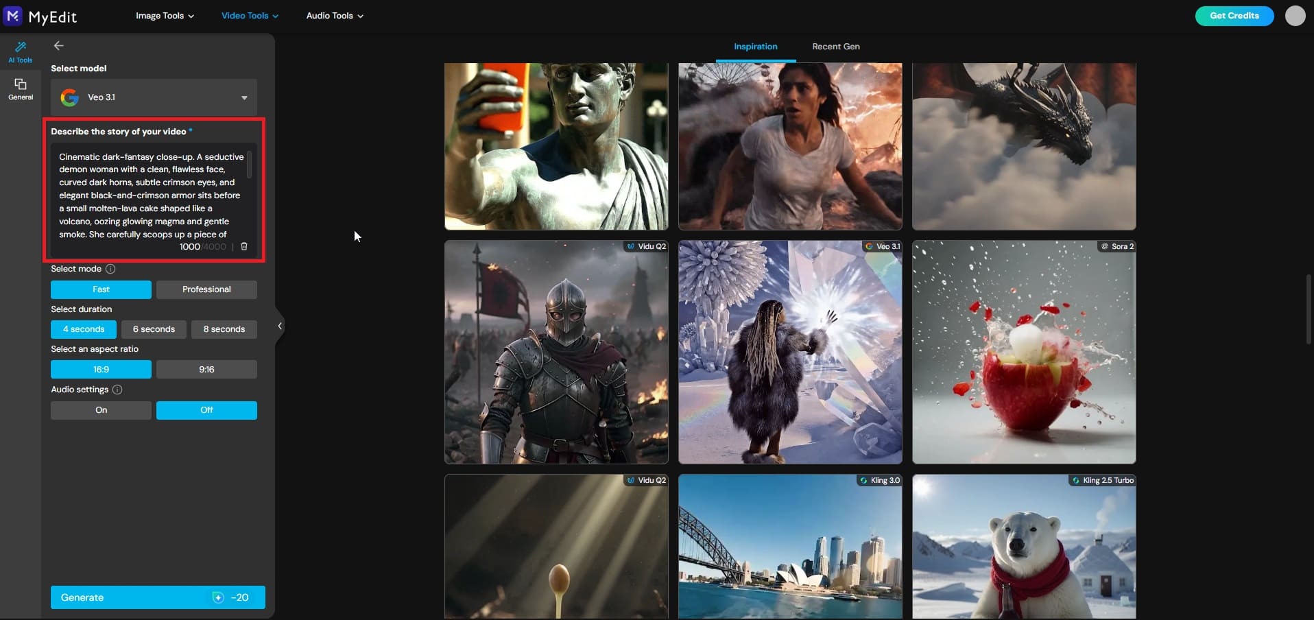 Enter your AI video prompt in MyEdit Text to Video