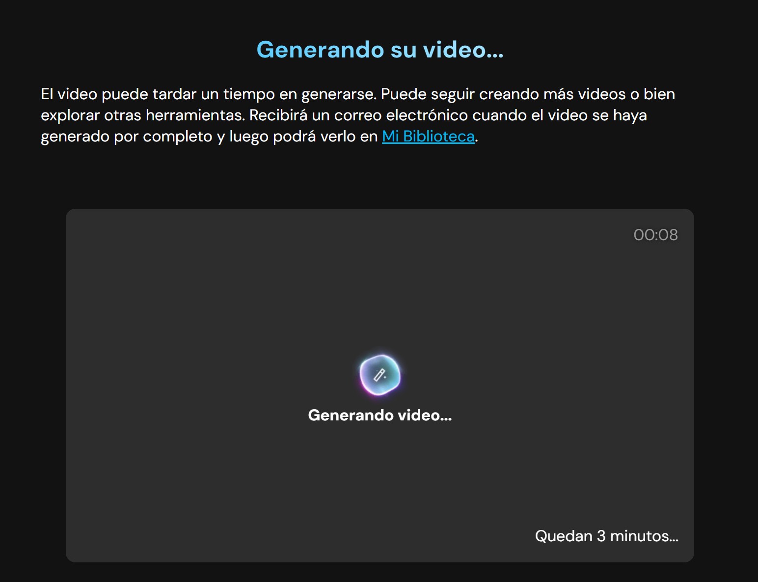 MyEdit generar video con IA proceso de generación en curso