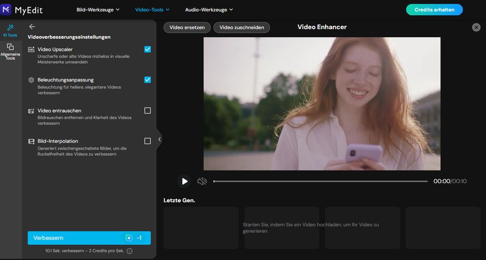 Video-Enhancer-Einstellungen in MyEdit