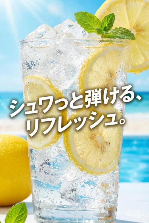 NanoBananaPro 4Kレモンスパークリング広告生成例