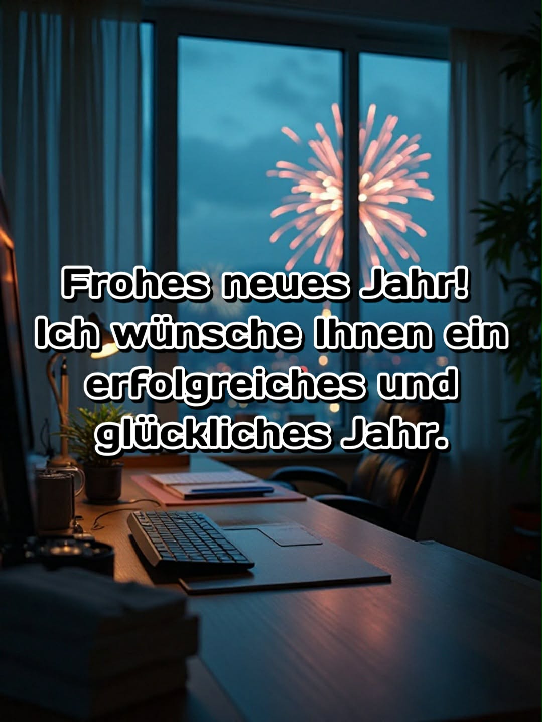 Neujahrsbild mit Gruß: 'Frohes neues Jahr! Ich wünsche Ihnen ein erfolgreiches und glückliches Jahr.'