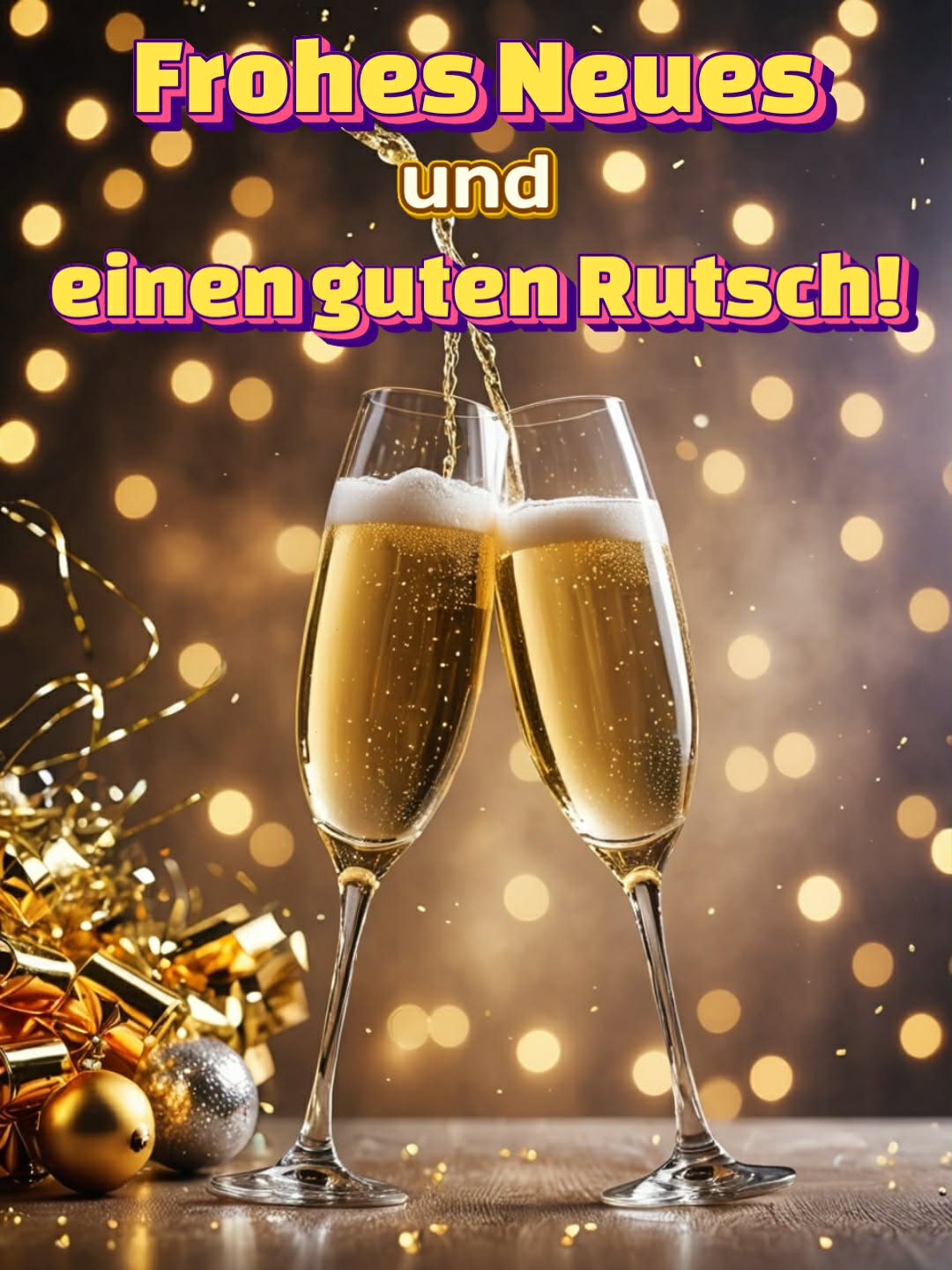 Neujahrsbild mit Gruß: 'Frohes Neues und einen guten Rutsch!'