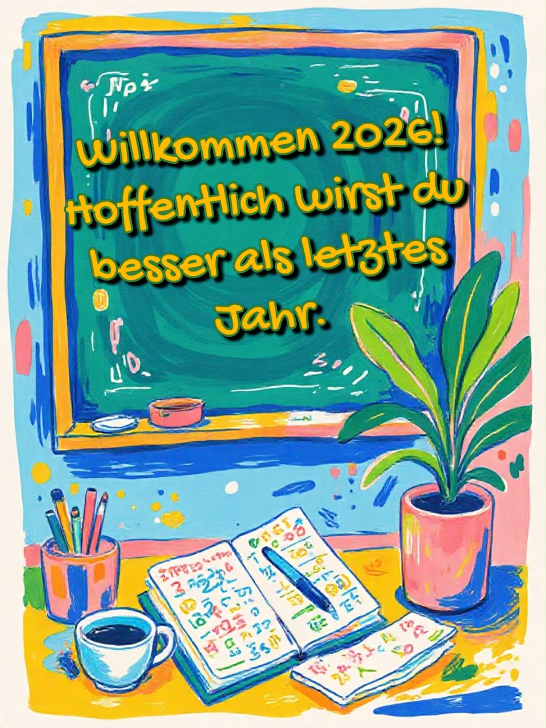 Neujahrsbild mit Gruß: 'Willkommen 2026! Hoffentlich wirst du besser als letztes Jahr.'