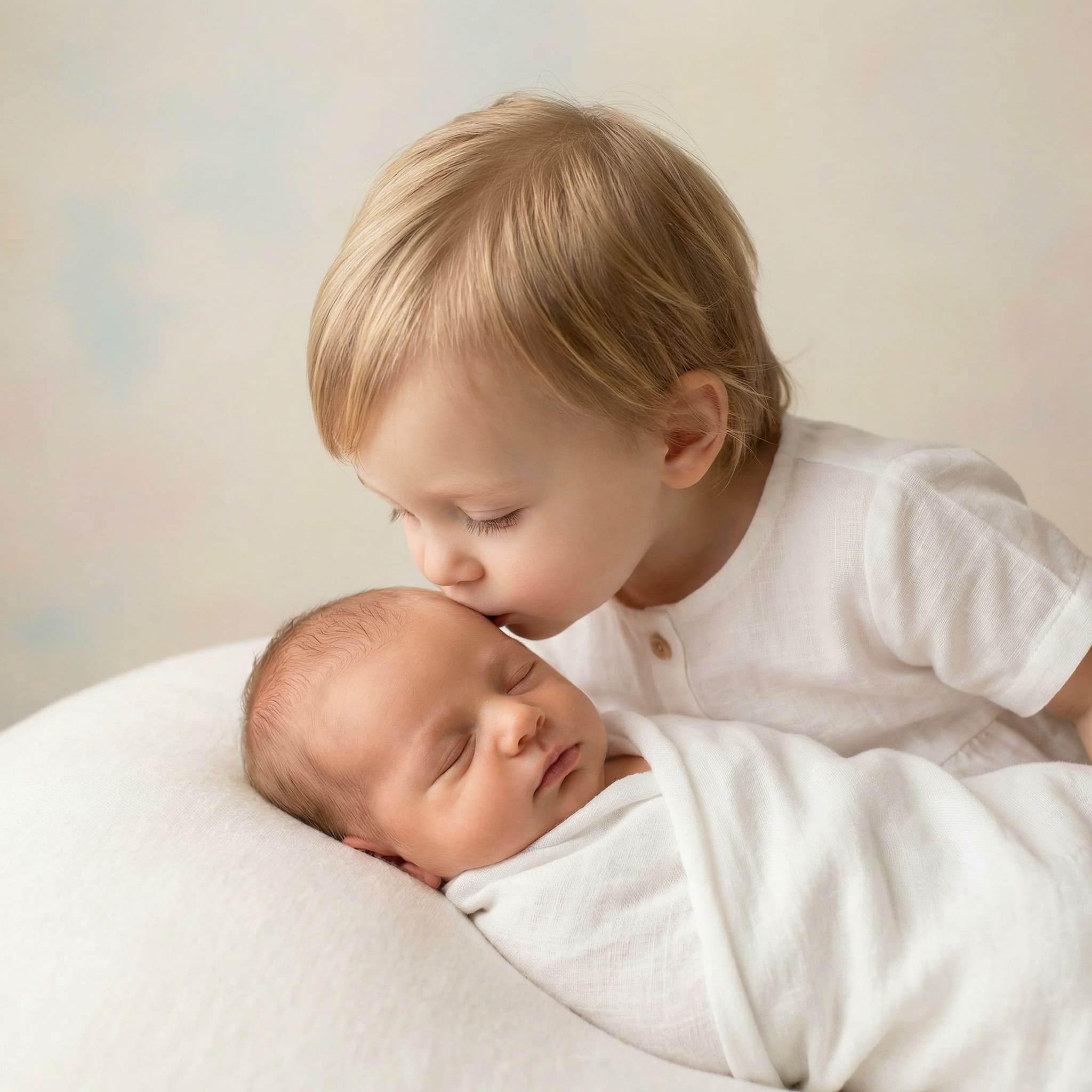 AI-generated newborn with siblings portrait