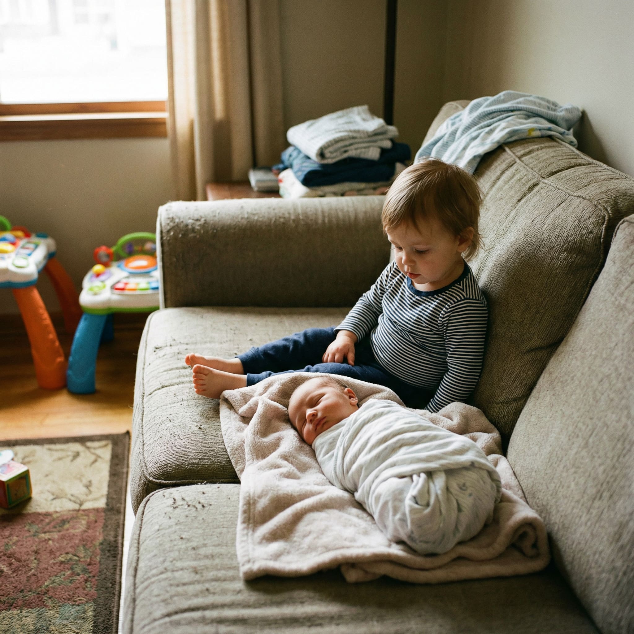 Original photo before AI newborn with siblings transformation