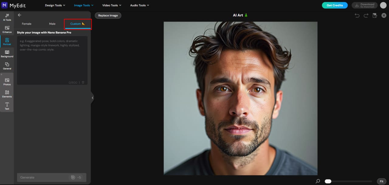 Select Custom mode for New Year portraits in MyEdit