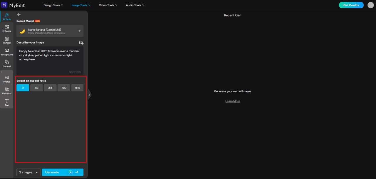 Customize New Year AI image settings in MyEdit
