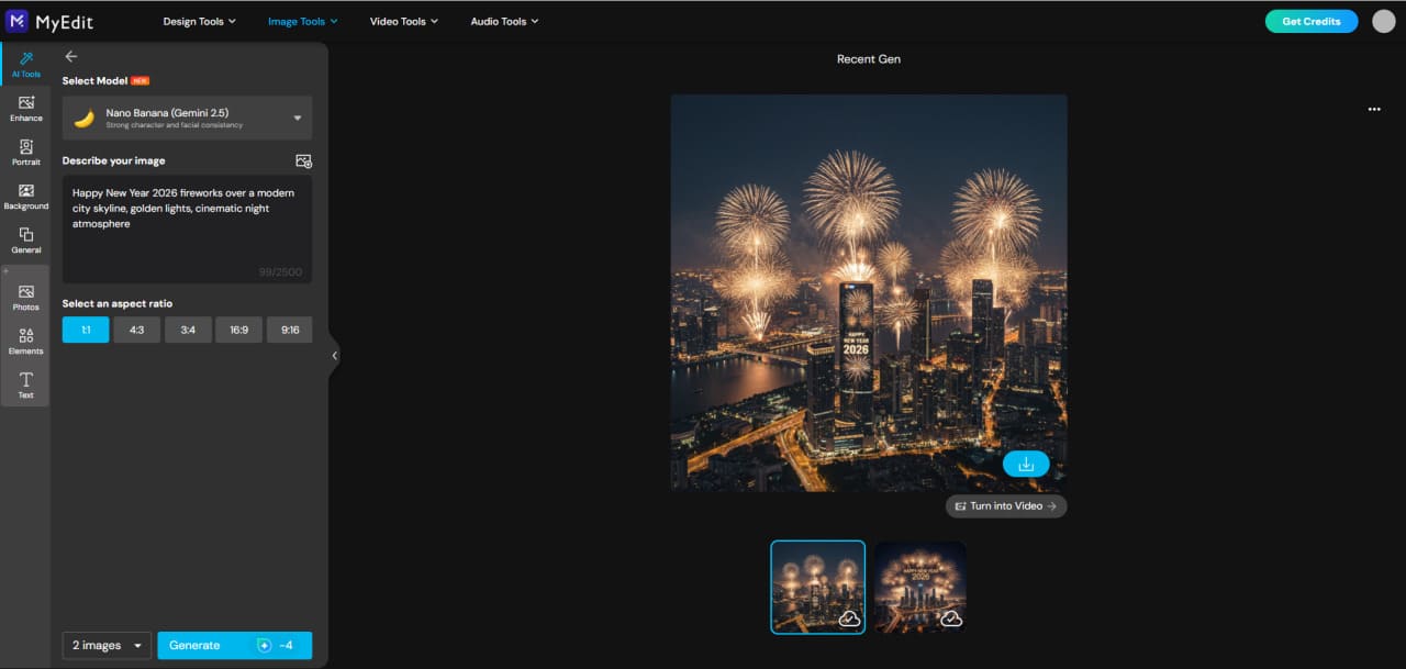 Generate New Year 2026 image in MyEdit