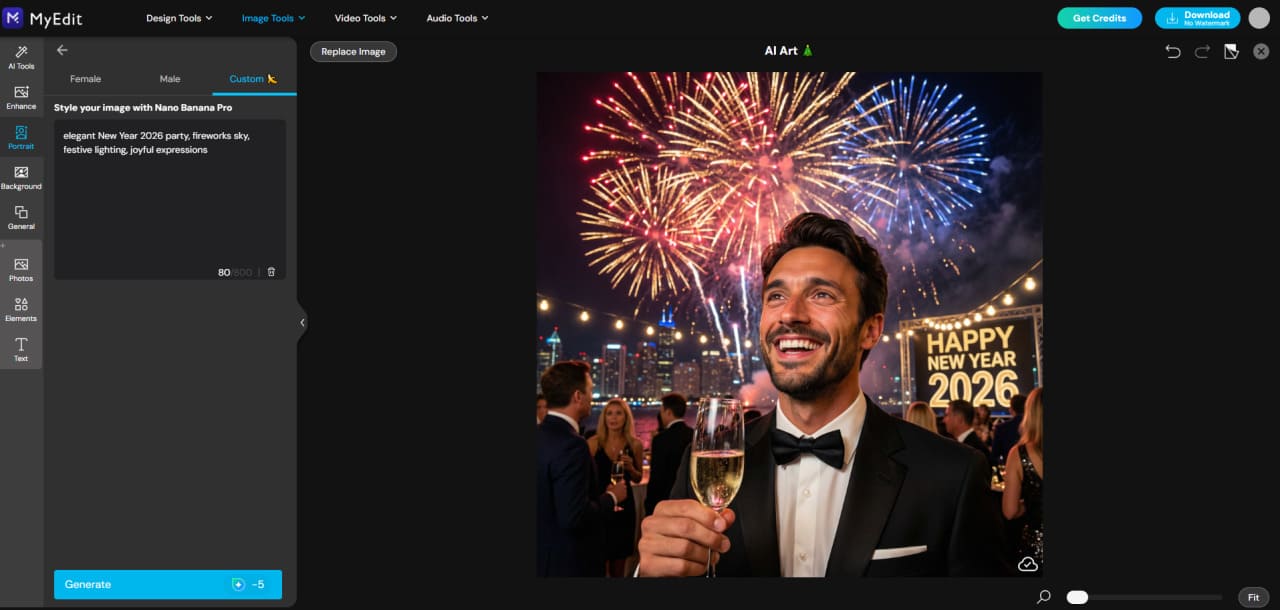 Portrait Bonne année 2026 généré avec MyEdit